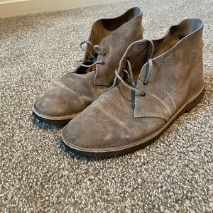 Clarks Mens 11.5M Chukka Desert Boots Tan Grey Leather Nubuck Crepe shoes